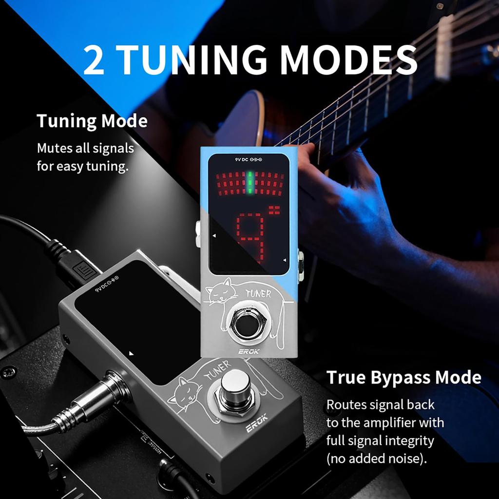 EROK Mini Tuner Pedal Compact Size Electric Guitar Bass Pitch LED Indicator True Bypass