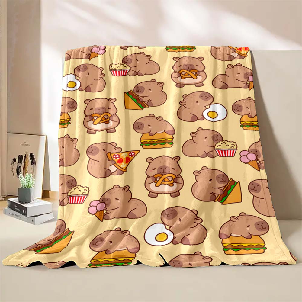 Cute Capybara Cartoon Printed Blanket Warm Soft and Comfortable Home Travel Blanket Sofa Bedding Cover Blanket Kids Holiday Gift