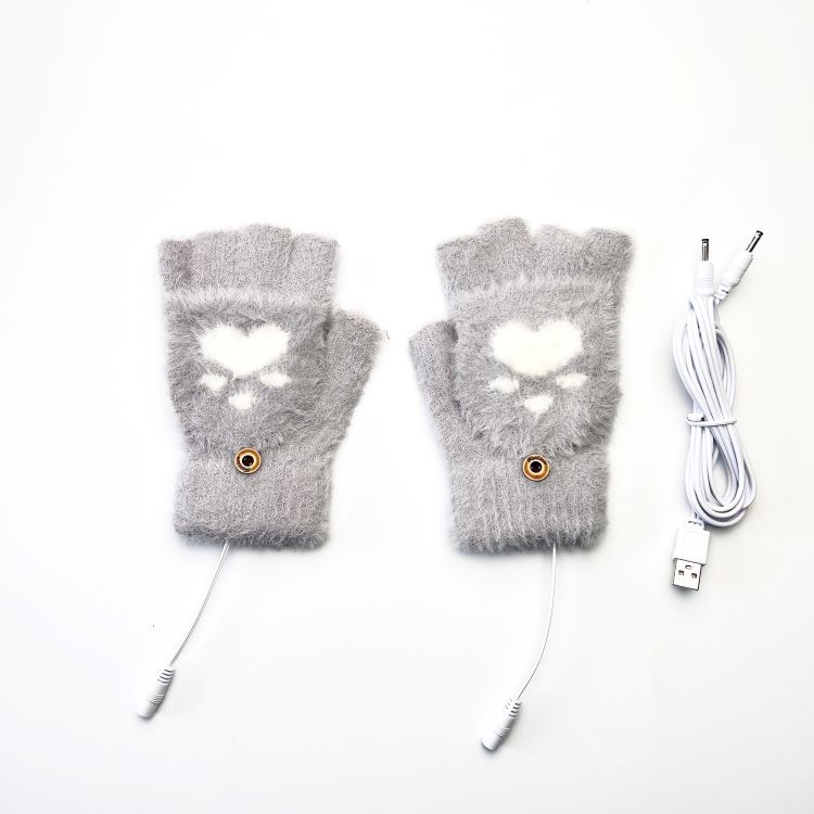 

USB-перчатки с электроподогревом для взрослых студентов, трикотажные, с откидной крышкой, с полупальцами, с рисунком «медвежья лапа», с двусторонним подогревом, 3-ступенчатая регулировка температуры, опционально average size double-sided heating