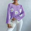 Women's Fashion Casual Flower Print Loose  Sleeve Knitwear Top Sweater