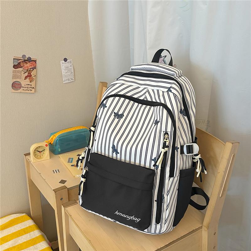Striped Backpack with Horse Pattern and Front Pocket for School and Daily Use