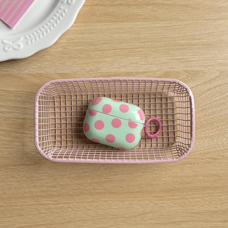 Fashion Simple Big Pink Blue Dots Polka Point Pattern Glossy Earphone Case with Ring Cover for AirPods 1 2 3 4 Pro 2 Pro 3