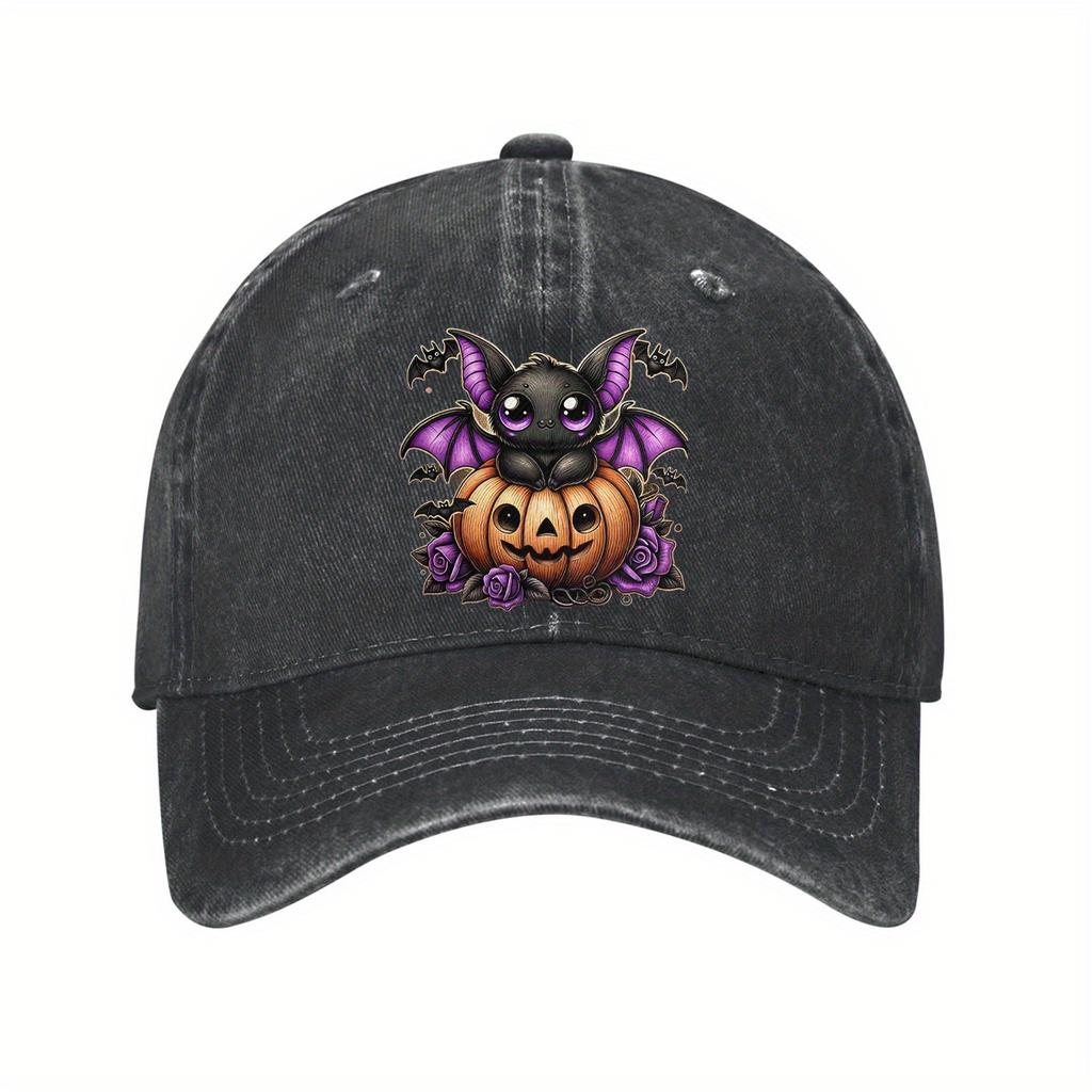 Cute Bat Pumpkin Rose Graphic Baseball Cap Cotton Adjustable Curved Brim Casual Dad Hat