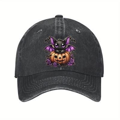 Cute Bat Pumpkin Rose Graphic Baseball Cap Cotton Adjustable Curved Brim Casual Dad Hat