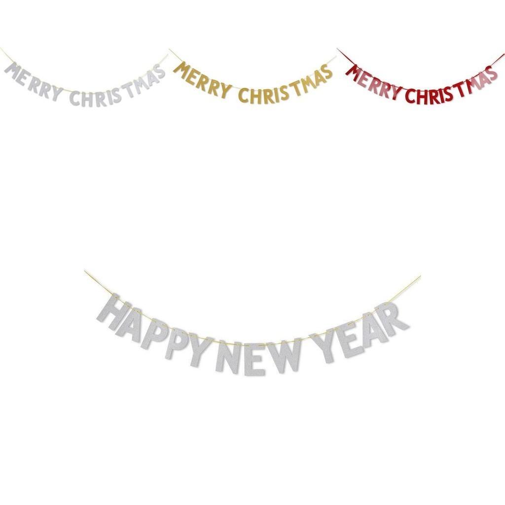 High Quality Merry Christmas Happy New Year Banner Bunting For Festive Decor