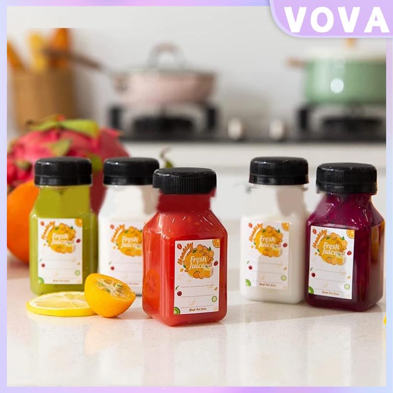 Drink Container 4Pcs Juice Bottles 120Ml Empty Clear Coffee Milktea Square Plastic Bottle With Lid