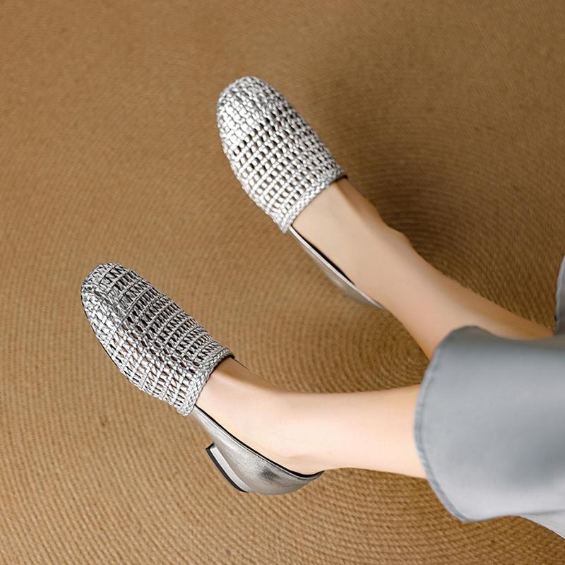 Fashion Women's new spring and summer genuine leather cowhide hollow woven fabric hollow breathable low heel Oxford single shoe