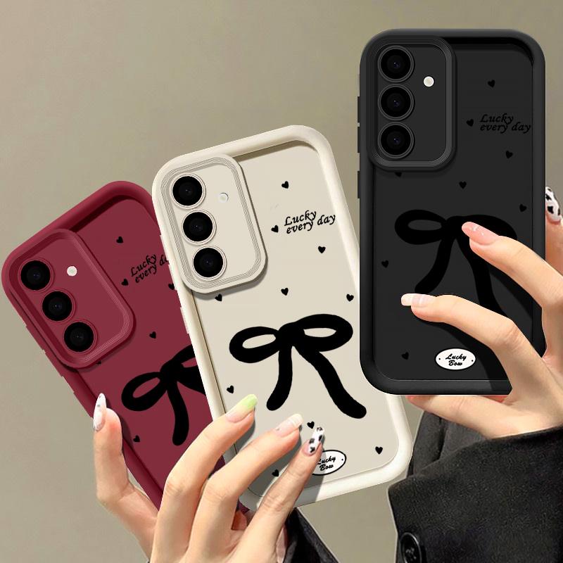 Black Bow TPU Case For Samsung Galaxy A57 A37 A17 A56 A36 A16 A15 A55 A54 S25 Edge S26 S24 S23 Ultra S22 Plus S24 FE Phone Cover