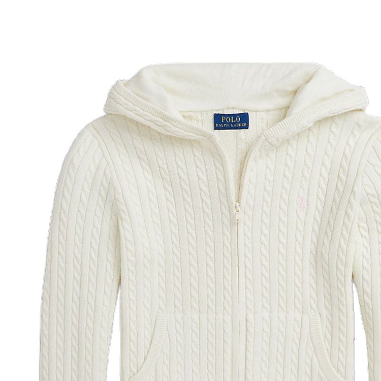 Polo Ralph Lauren Sweater FW24 Solid Color Cable Knit Hooded Zip Long Sleeve Knit Top Kids Sweaters Warm-White CWPOSWEG6820470-100