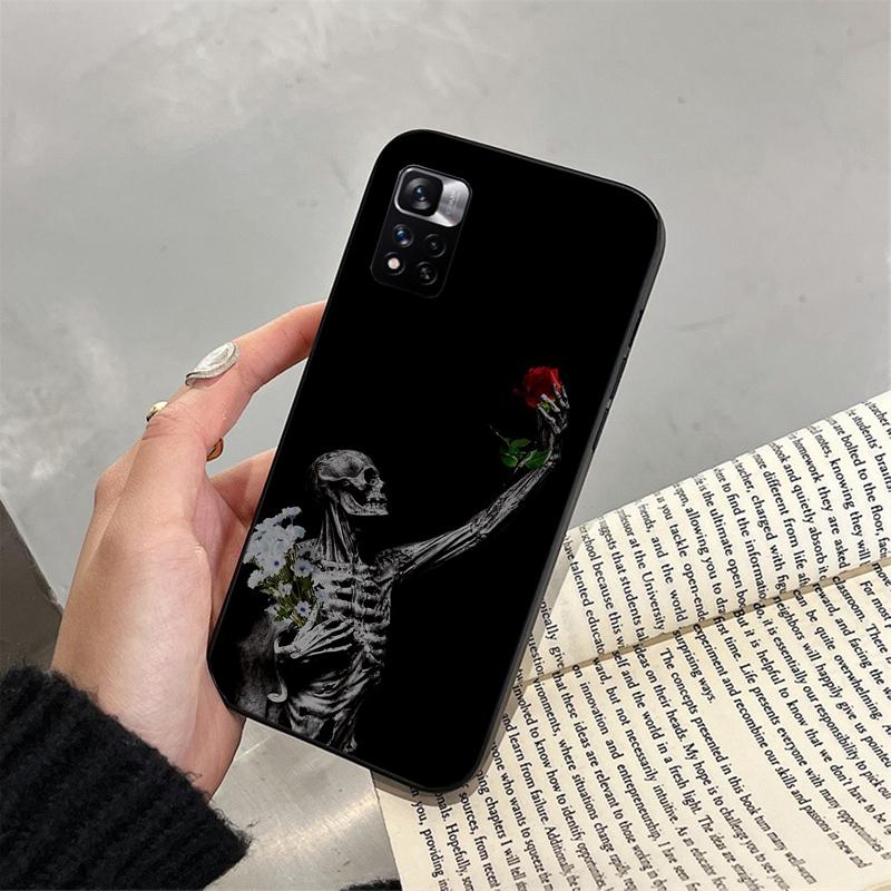 Skelett in blumen Telefon Fall Für Xiaomi Redmi hinweis 13 12 Pro 11S 11 10 Pro 10S 12S Redmi 10 13C 9C