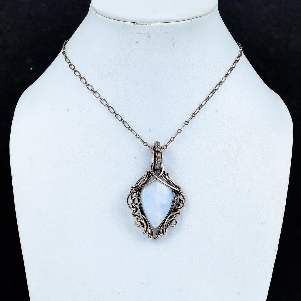 Moonstone 999 Copper Wire Wrapped Pendant, Handmade Gemstone Pendant , Gift For Mom Antique Jewelry
