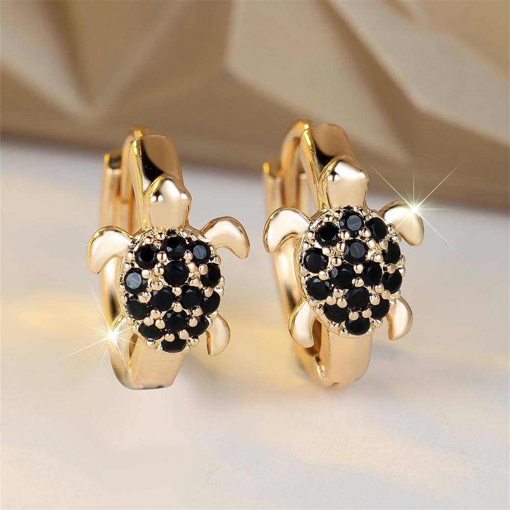 Kolczyki koła z cyrkonii w kolorze zielonym, urocze, w kształcie żółwia morskiego, dla kobiet, w kolorze starego złota, z małą klamrą na ucho, biżuteria ślubna, prezent na Dzień Matki