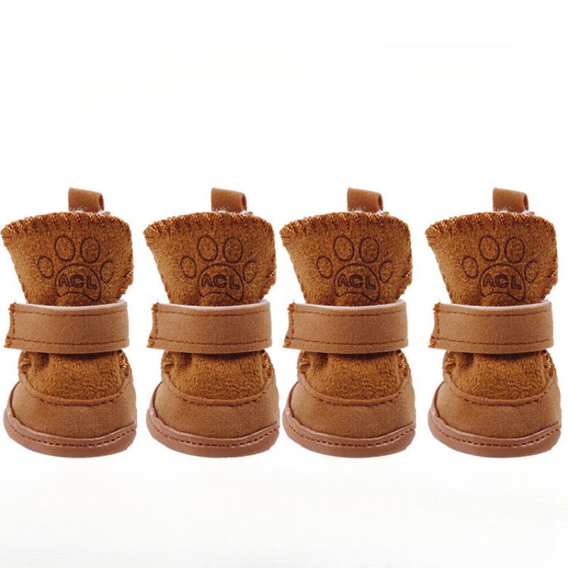 

4 шт. Зимние ботинки для маленьких собак с флисовой подкладкой и нескользящей подошвой | Теплые и устойчивые к скольжению, регулируемая застежка, легко надевать и снимать, подходят S коричневый