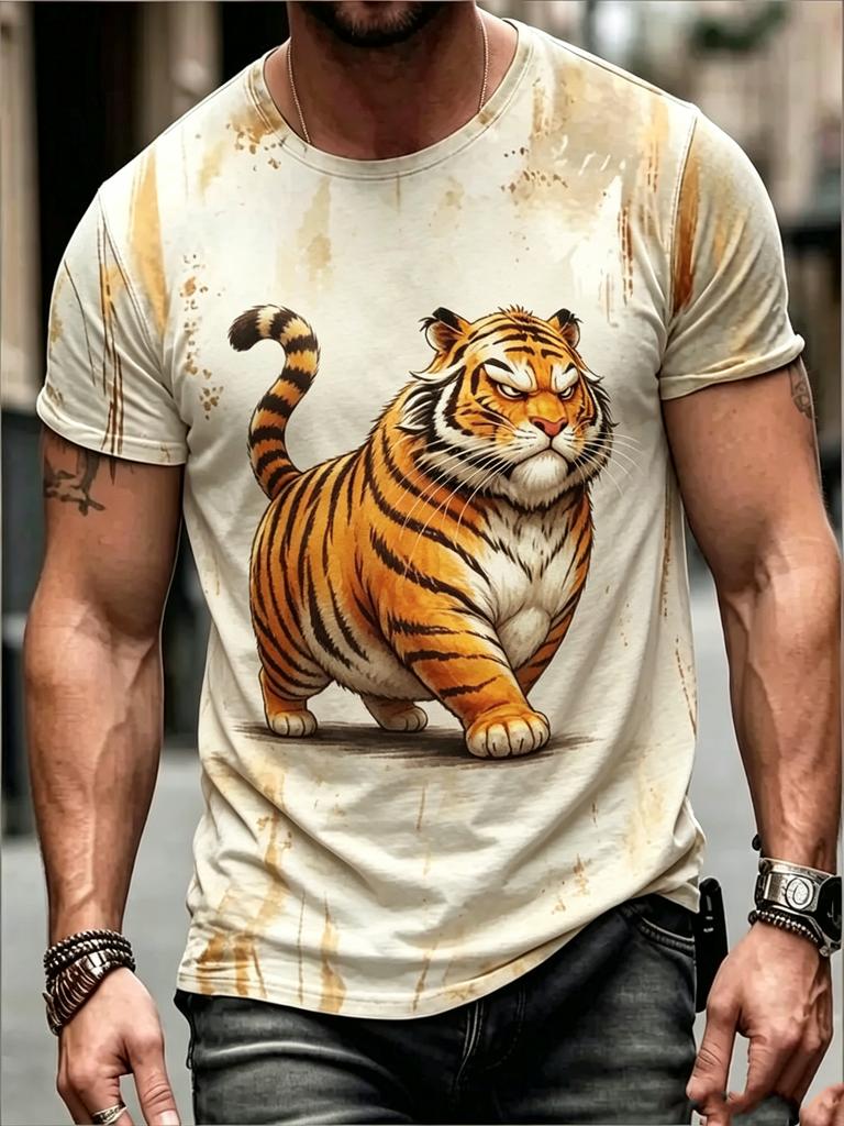Funny 3D Animal Tiger Print Men's T-shirt Fashion Cool Daily Short Sleeve T shirt Casual Loose Crew Neck Y2k Top Summer Clothing