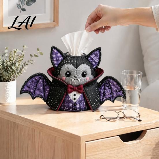 Handicraft Enthusiasts Patchwork Tissue Box DIY Sewing Kit Halloween Theme Fabric Craft Spooky Ornament Making Set Quilted Cover for Home