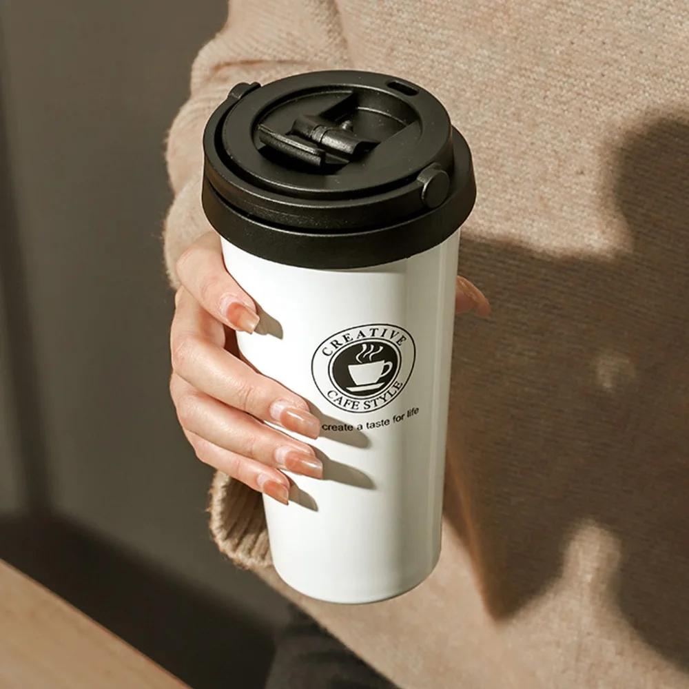 UPORS 500ML Coffee Mug Creative 304 Stainless Steel Travel Mug Double Wall Vacuum Insulated Tumbler Wide Mouth Tea Cup with Lid