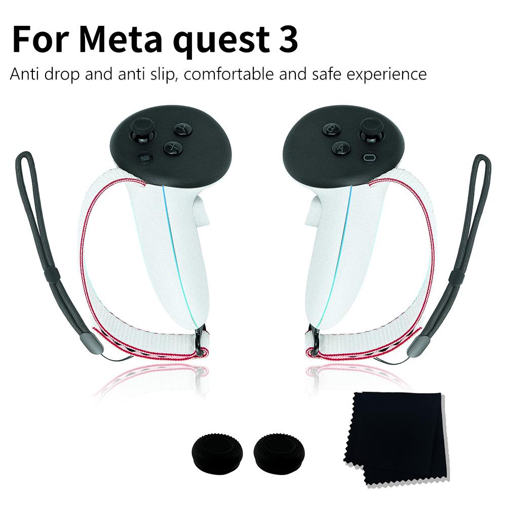 Sada pro výměnu krytu baterie VR ovladače pro Meta Quest 3 Nastavitelný pletený popruh Protiskluzové příslušenství Krytky joysticků