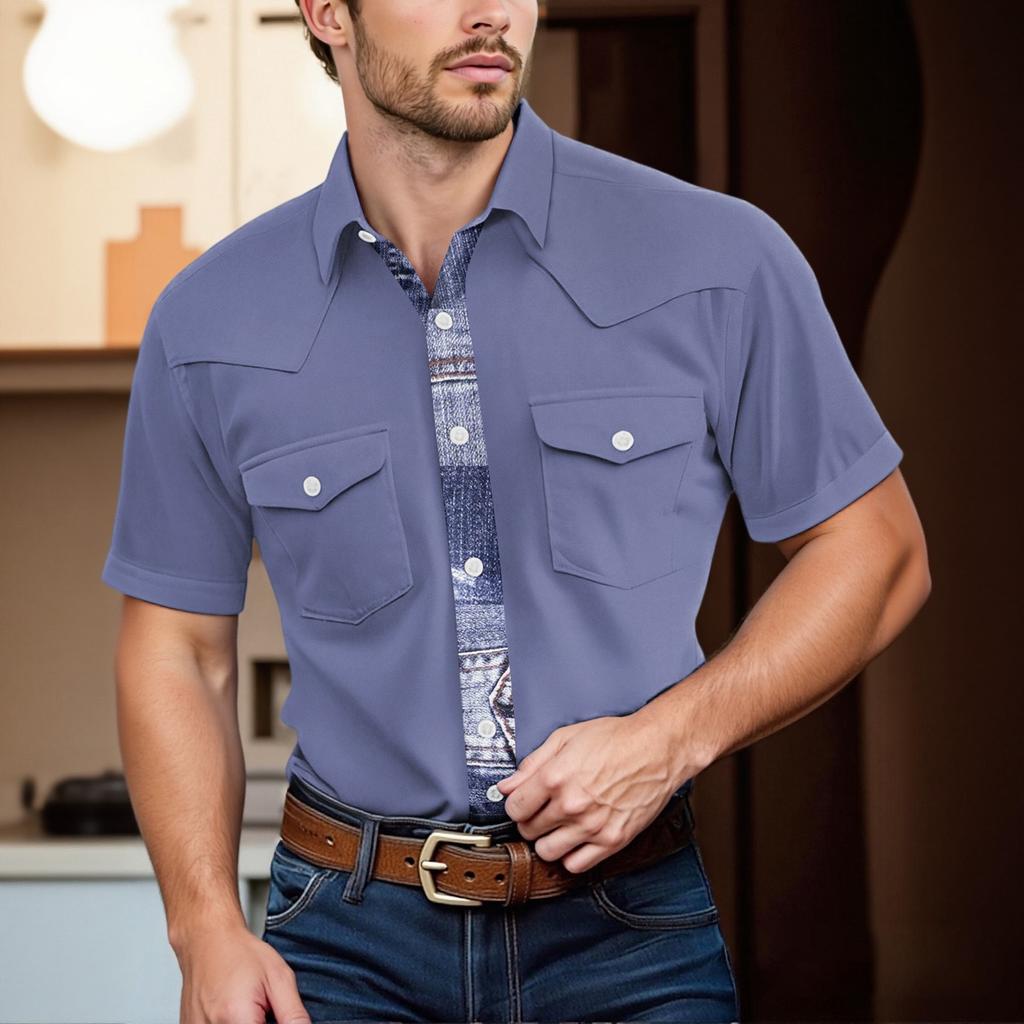 Men'S Fashionable Lapel And Shoulder Length Short Sleeved Casual Top