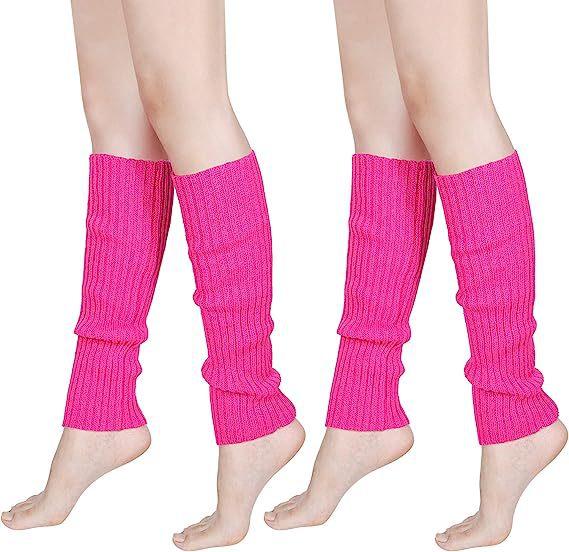 Adult Hot Selling Wool Knitted Leg Warmers 1980s Retro Party Costume Accessories Cozy Vintage Bold Fun Look темно-розовый