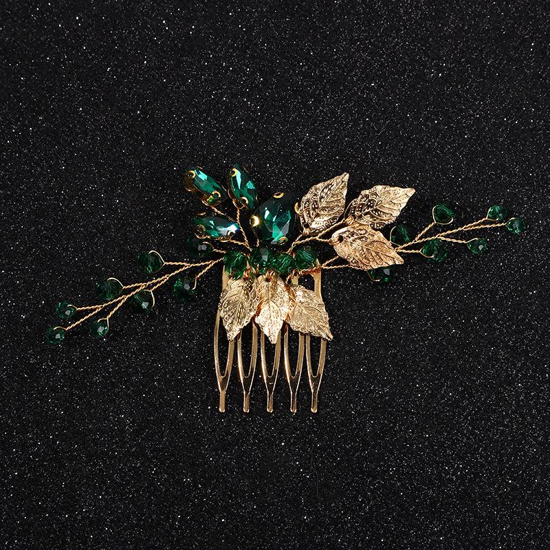 Emerald Green Crystal Rhinestone Retro Headdress Hair Comb - Handmade Women's Accessory