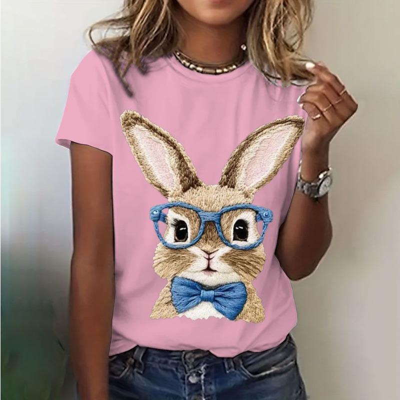 

Новая летняя повседневная универсальная женская футболка с коротким рукавом и круглым вырезом, 3D-печать, с рисунком пасхального кролика 6XL