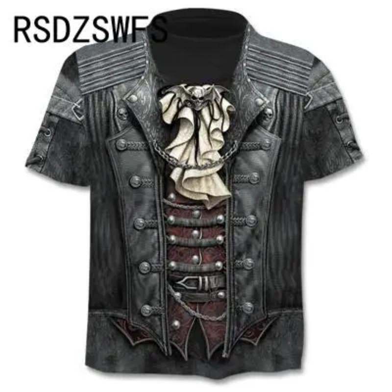Round Neck 3D Skull Printed Top Fashionable Casual Short Sleeved Men's T-shirts - Soft Medium Stretch Polyester Fabric Summer Relaxed Fit Clothing