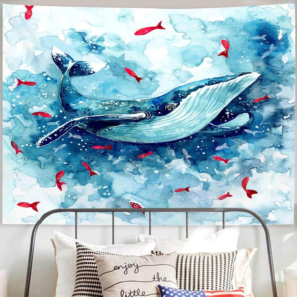 

Гобелен с мультяшным небом и дельфином, настенный гобелен с розовыми облаками и китами, эстетический гобелен Kawaii, декор комнаты, принт, домашний декор 100x75cm