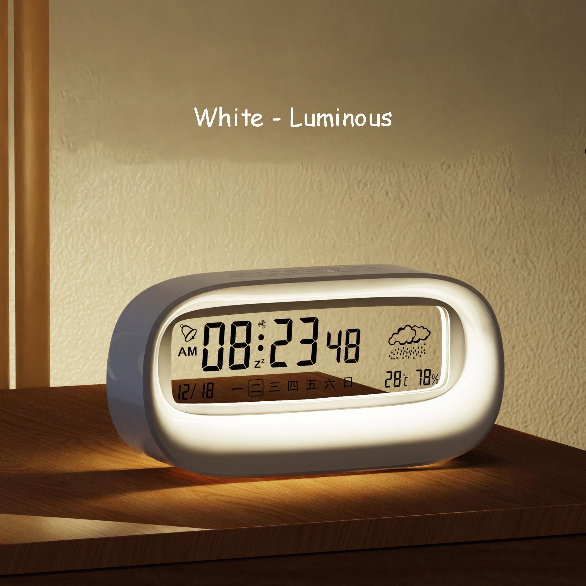 

Modern Digital Alarm Clock Smart Calendar Weather Display Night Light Snooze Timing Ornament for Kids Bedroom Household Decor