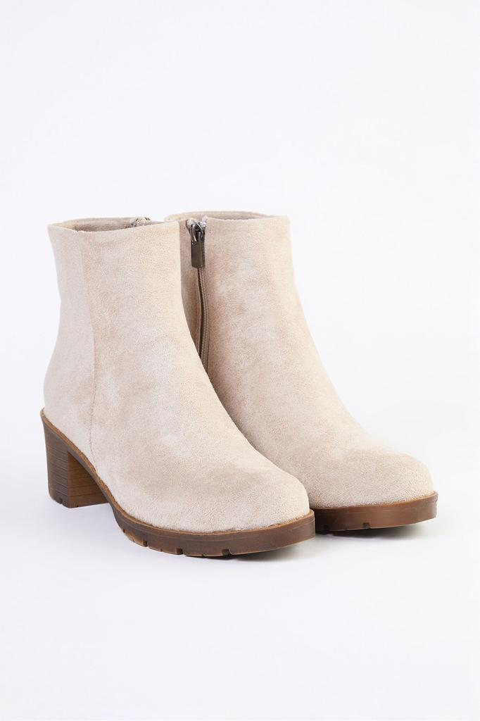 Stone Zipper Detailed Suede Women's Block Heel Boots