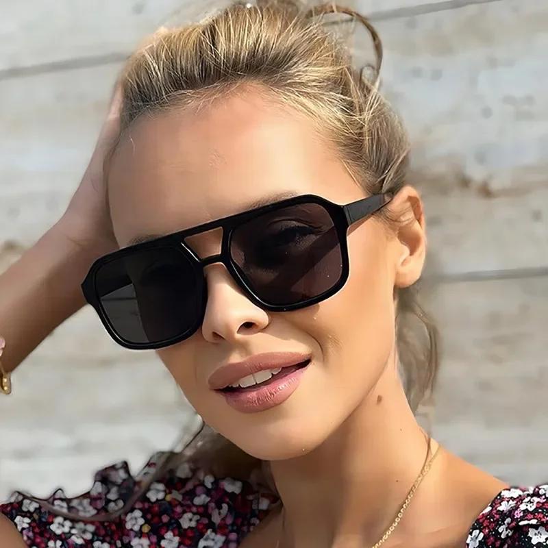 Double Bridge Square Sunglasses Women For Men Vintage Sun Glasses Luxury Brand Designer Punk Popular Flat Top Eyeglasses