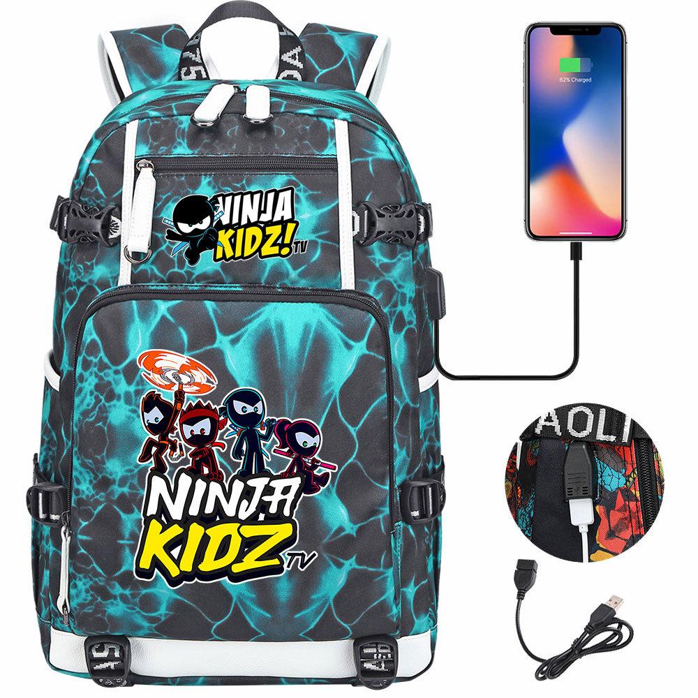 Print Kids Backpack with USB Charging Port, Teenagers School Bookbag, Lightweight Travel Daypack with Headphone Jack Anti-Theft Design