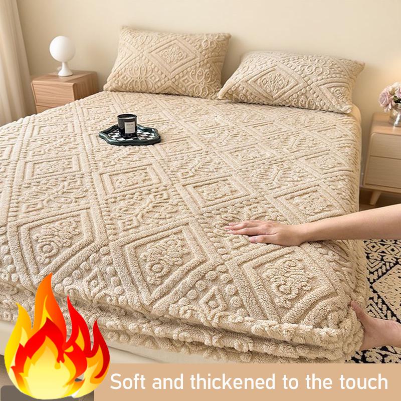 1PC Autumn and Winter Plush Bed Sheet Mattress Cover Beige Green 90 * 200cm/120 * 200cm/150 * 200cm/180 * 200cm/200 * 220cm