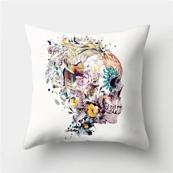 Halloween Floral Skull Print Cushion Cover Polyester Decorative Pillow Cover For Home Sofa Bed Nordic Style Pillow Case 45X45Cm