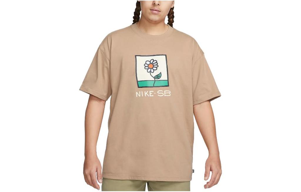Nike T Shirts Men's Khaki Crew Neck Moderate Straight Fit FB8138-200