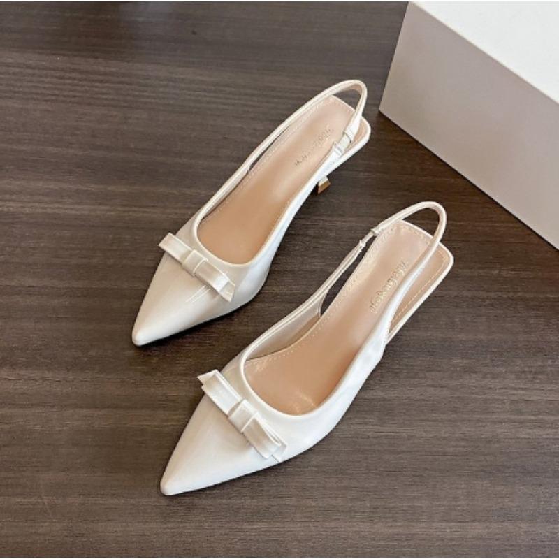 Summer 2025 Large Size Fashionable Pointed Toe Butterfly Knot Slip-On Comfortable Overhead Semi Slippers for Women