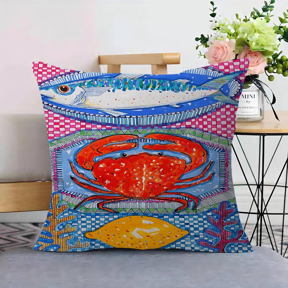 Colorful Sardine Lobster Fish Ocean Animal Pillow Cover For Bedroom Room And Living Room Sofa Decorative Cushion Cover