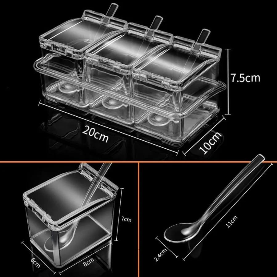 

V·RESOURCING Clear Seasoning Box 3 Pieces Seasoning Rack Spice Pots Storage Container for Spice Salt Sugar Cruet Liquid Condime United States