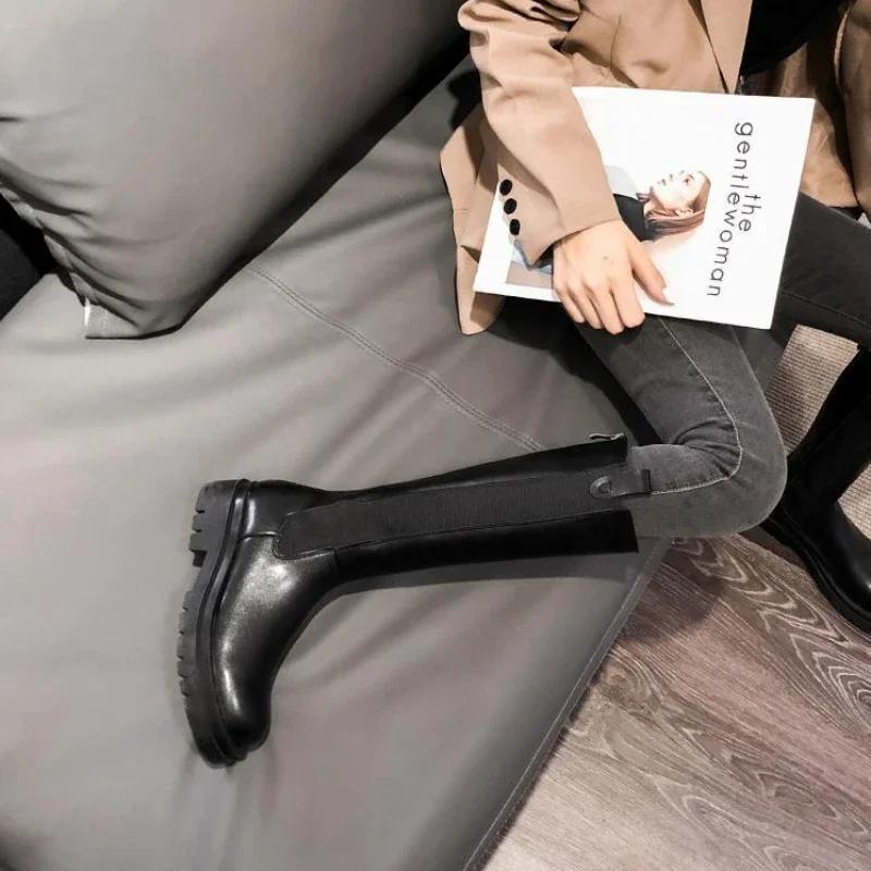 Fashion Knee High Shaft Shoes Woman Winter 2024 Round Toe Middle Heel Long Boots for Women Sale On Promotion Large Size Warm Gyaru Work