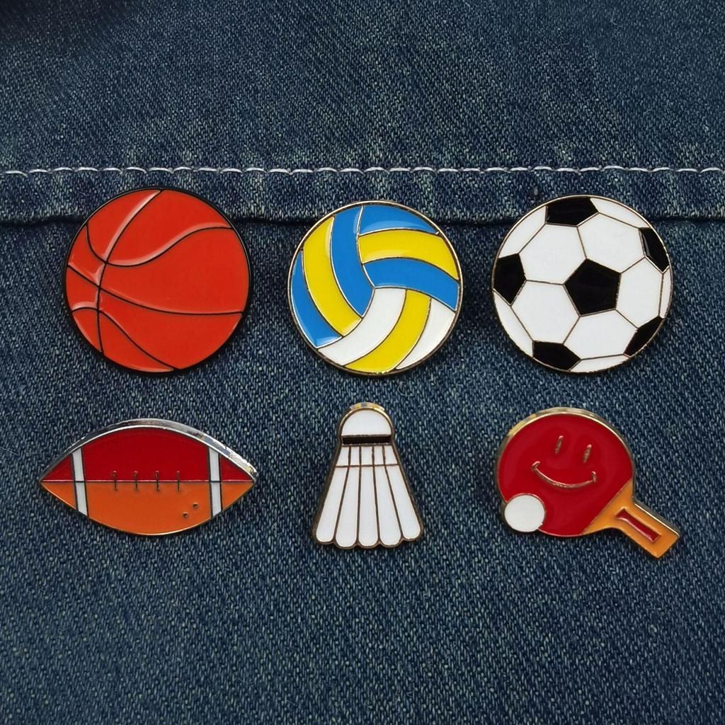 Sports Ball Alloy Brooch: Football, Basketball, Badminton Pin Badge