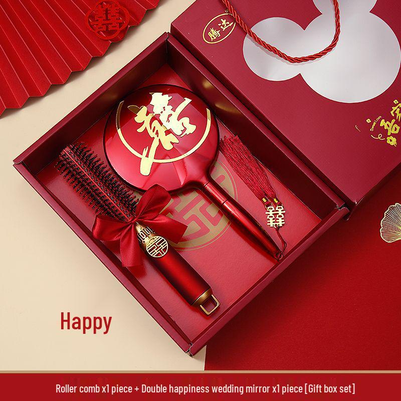 Mitgift der chinesischen Braut: Roter Luftkissen-Kamm-Set - Flauschiger Airbag, Ein Paar mit Geschenkbox für Hochzeiten