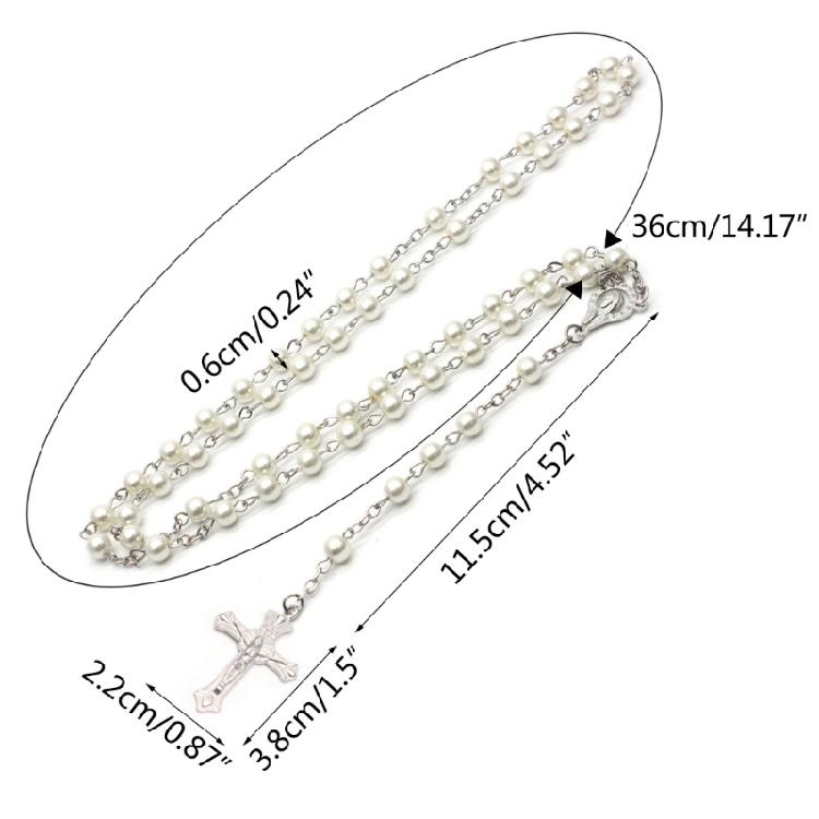 Rosary Beads Clavicle Chain Necklace Men Women Medal-Cross Christian Long Chain