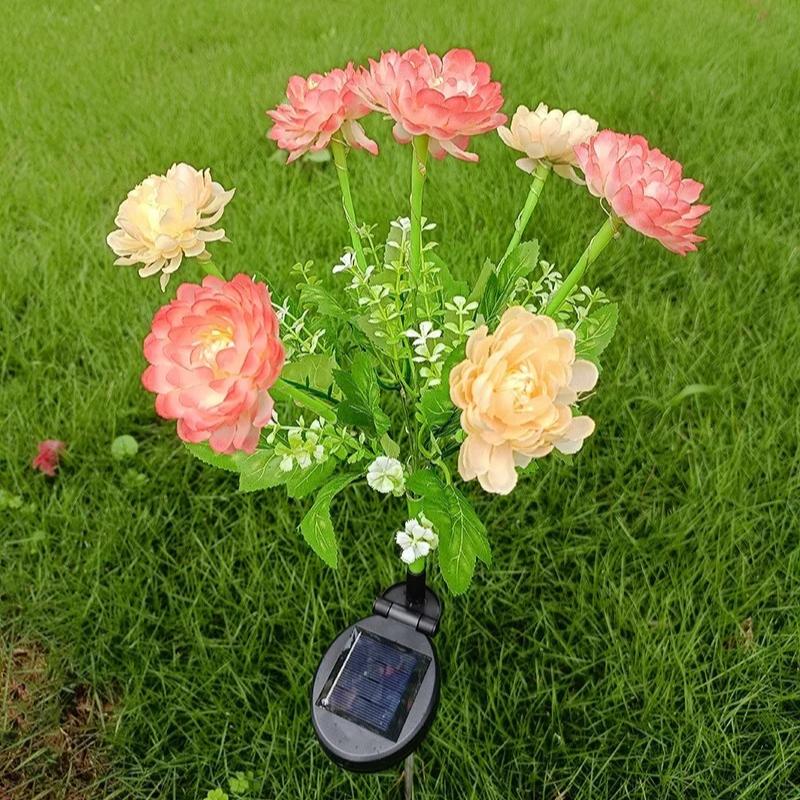 Solar Lotus Flower Lawn Lights with Snow Effect, Waterproof Outdoor Garden Stake Lamp for Patio Wedding Mother's Day Decor