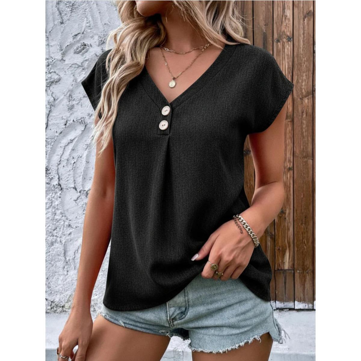 

Spring Summer Women s Casual Simple Solid Color Short Sleeve Top Versatile Commute Blouse For Women European American Style L чёрный