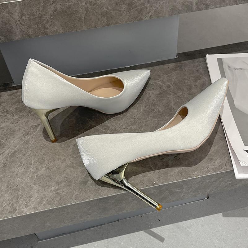 Fashion Spring Pointed Toe Denim Thin High Heels Lady Pumps Slip on Sexy Hot Woman Party Classics Office Shoes