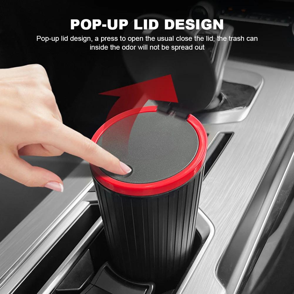Press Type Car Trash Can Cup Holder Trash Bin with Lid Leakproof Waterproof Car Interior Rubbish Container Trash Can Accessories