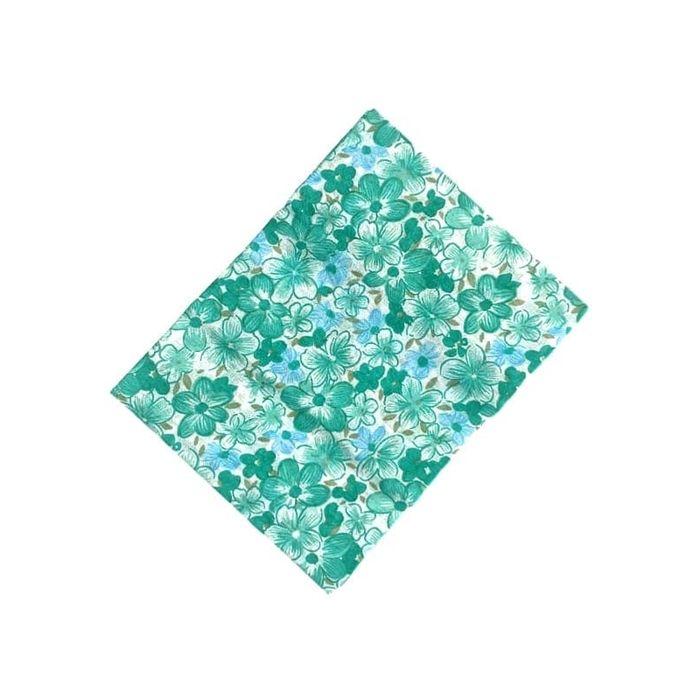 Coupon de tissu en coton Fleurs vert d'eau 55 cm