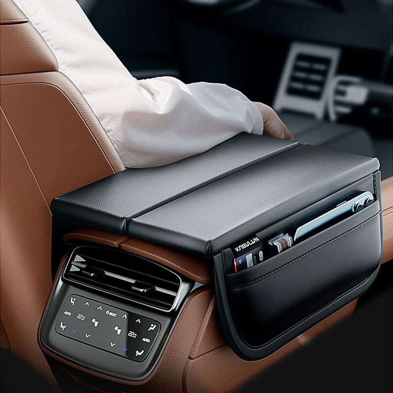 New Top Symmetrical Double-Lids Armrest Box Cover Soft Memory Heightening Elbow Support Pad With Side Storage Pocket Organizer