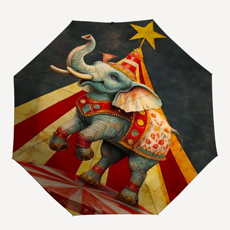 1pc Circus Elephant Automatic Folding Umbrella - Windproof Compact Travel Umbrella with Auto Open/Close, 8-Rib Heavy-Duty Shaft for Women/Men A049