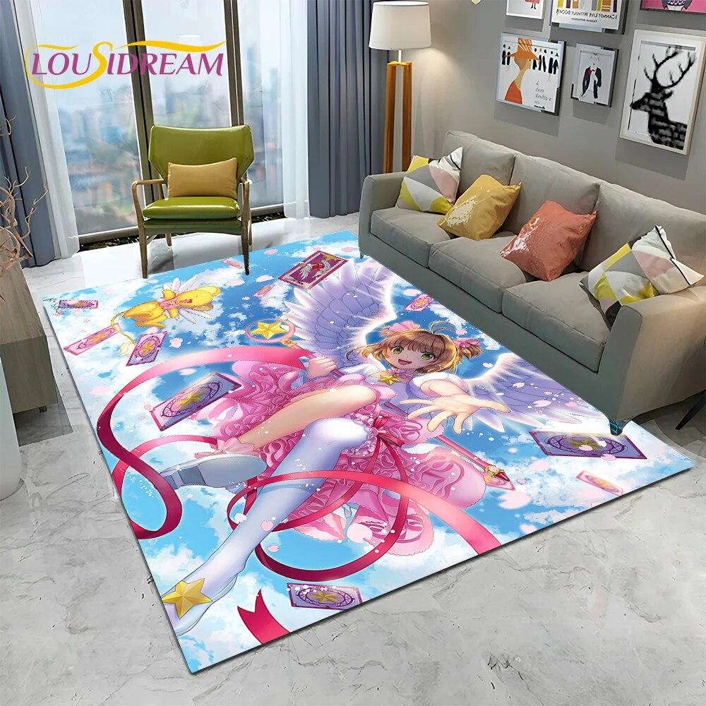 Carino Tappeto Tappetino 3D Captor Anime Cartone Animato Sakura per Casa Soggiorno Camera da Letto Divano Decorazione, Tappeto Area Bambini Antiscivolo Tappetino Pavimento