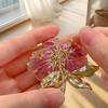 Women Brooch Sparkling Rhinestones Enamel Peony Shape Lapel Pin Suits Coats Bags Scarves Badge Versatile Accessory